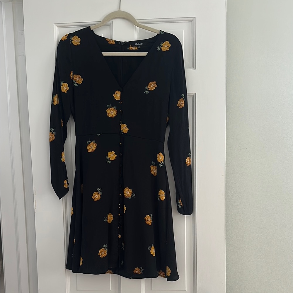 Black Floral Dress with Yellow Accents